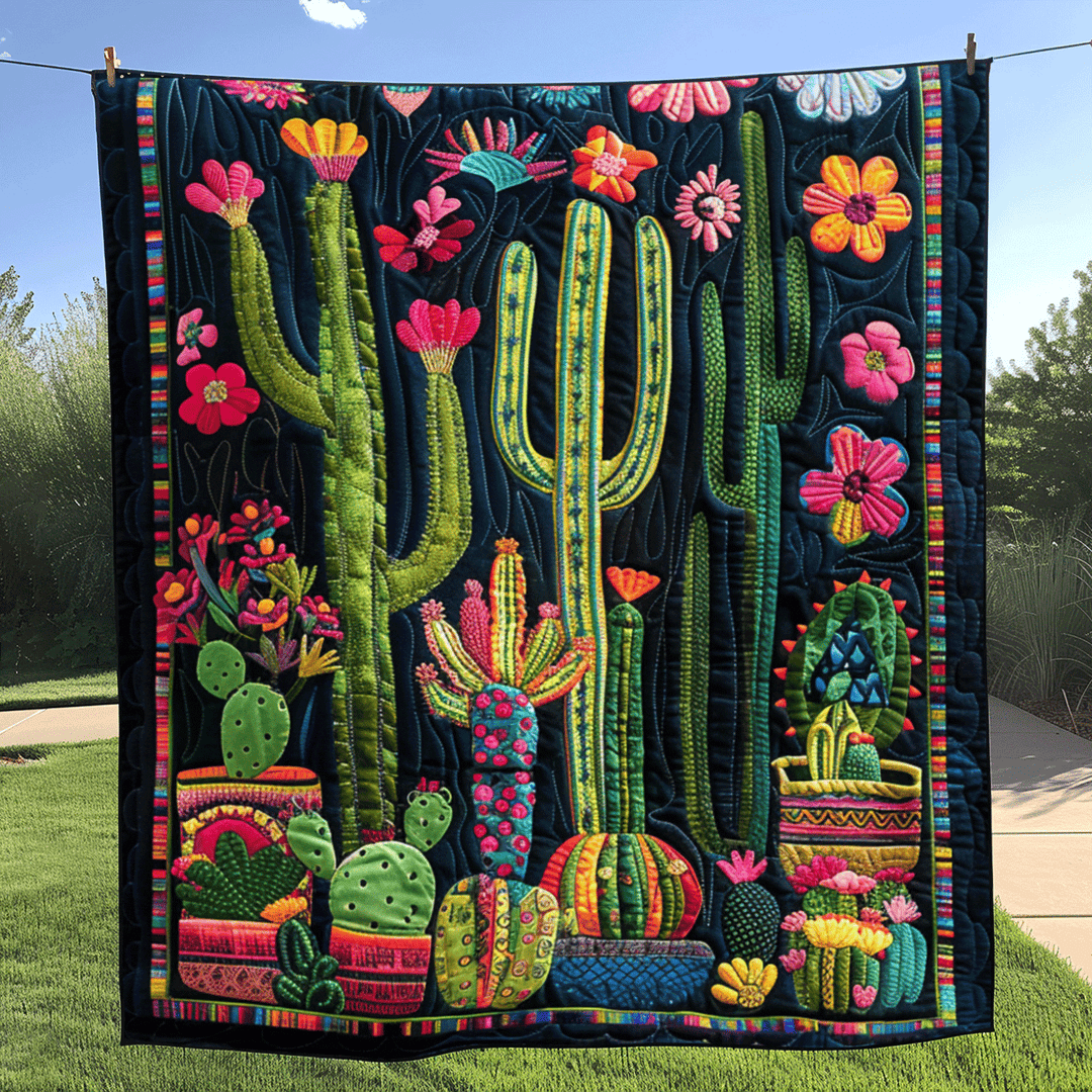 Blooming Cactus Vibrant Quilted Blanket